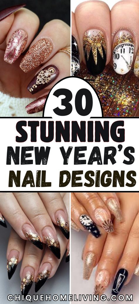 Get ready to ring in the new year with style! These 30 Stunning New Year’s Nail Ideas are all about making a bold statement and starting the year off right. Go for sparkling gold and silver glitter designs that capture the party vibe, or opt for sleek black nails with metallic accents for a chic, sophisticated look. Whether you prefer confetti-inspired patterns, ombre glitter tips, or minimalist elegance with subtle sparkles, these nail designs are perfect for any New Year’s celebration. New Years Toes Designs, New Years Nails Tutorial, New Years Nail Designs Sparkle, January Nail Designs New Years Ideas, Beautiful Manicure Ideas, Nail For New Years, Black Nails With Gold Glitter Ombre, New Years Eve Gel Nails Ideas, Black New Year Nail Designs