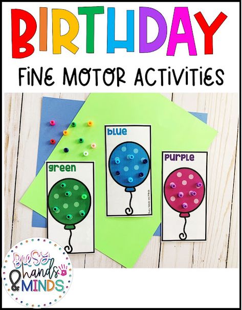 Occupational Therapy Birthday Activities, Birthday Activities For Preschoolers, Birthday Prek Activities, Birthday Theme For Preschool, Birthday Preschool Activities, Birthday Lesson Plans Preschool, Preschool Birthday Activities, Preschool Birthday Crafts, Birthday Fine Motor Activities