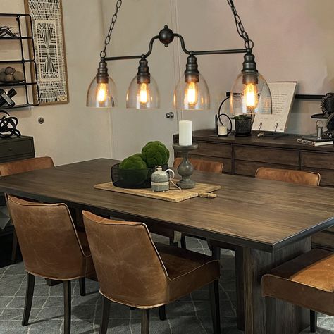 Modern Rustic Dining Room, Dark Dining Room, Chandelier Store, Kitchen Lamp, Farmhouse Ceiling, Room Light Fixtures, Bloxburg Kitchen, Dining Chandelier, Island Chandelier