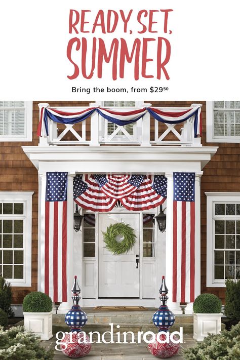 Showcase your love for the U.S.A. by shopping the array of 4th of July decorations and Memorial Day decorations at Grandin Road. Use our beautiful patriotic decorations to bring a bold, celebratory touch to the inside and outside of your home. Patriotic Bunting, Memorial Day Decorations, 4 Th Of July, Fourth Of July Decorations, Happy Birthday America, 4th Of July Decor, Fourth Of July Decor, July Fourth, Happy Fourth Of July