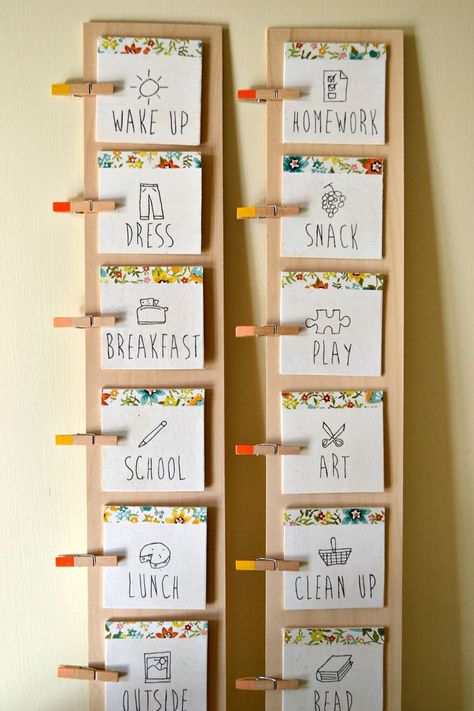 routine cards... cool for all of you who have children .... wonder if I can adapt it for day care? Daily Routine Chart For Kids, Uppfostra Barn, Kids Routine Chart, Toddler Routine, Daily Routine Chart, Routine Cards, Toddler Schedule, Chore Charts, Visual Schedule