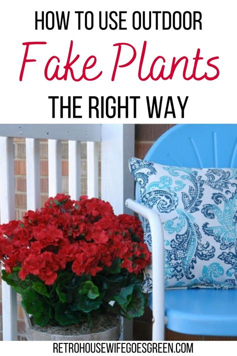 Faux Planters Outdoor, Artificial Flower Arrangements Outdoor Front Porch, Artificial Flowers For Outdoor Planters, Artificial Flower Pots Outdoor, Fake Plants Front Yard, Artificial Plants On Patio, Using Artificial Flowers Outside, Fake Flowers For Outside Pots, Outdoor Faux Planter Ideas