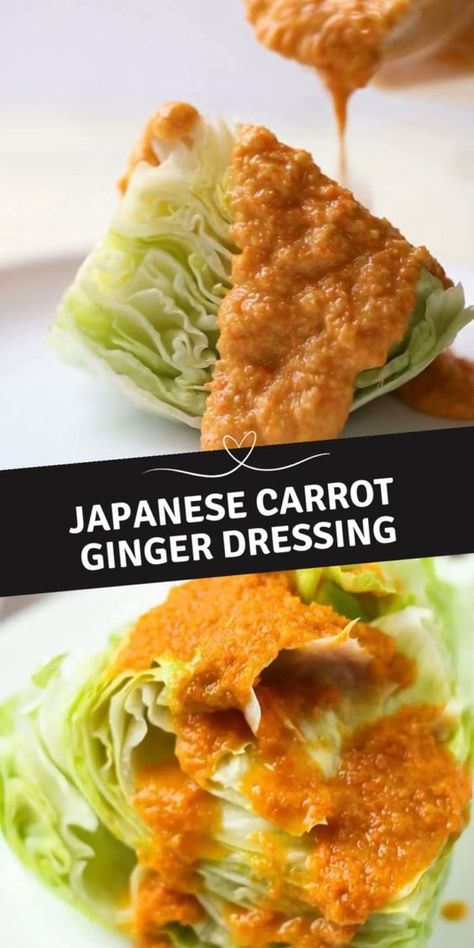 Make this iconic Japanese carrot ginger dressing in less than 10 minutes! Inspired by Japanese-American steakhouses, the sweet and tangy flavors make the perfect pairing to ice cold iceberg lettuce! Japanese Ginger Dressing, Ginger Salad Dressing, Restaurant Salad, Carrot Ginger Dressing, Ginger Salad, Ginger Salad Dressings, Japanese Ginger, Mapo Tofu, Salad Dressing Recipes Homemade