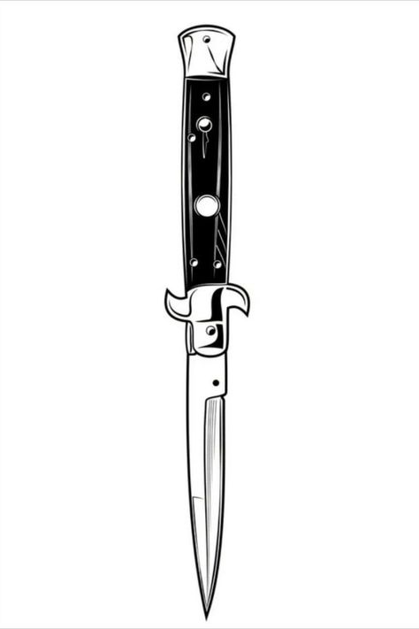 Small Knife Tattoo, American Traditional Knife, Pocket Knife Tattoo, Switch Blade Tattoo, Switchblade Tattoo, Tattoo Hd, Tattoos Dotwork, Blade Tattoo, Knife Tattoo