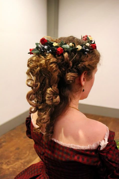 1860s Christmas, 1860s Hairstyles, 1800s Hairstyles, Historical Hairstyles, Victorian Hair, Victorian Hairstyles, Ball Hairstyles, A Christmas Carol, Christmas Hairstyles