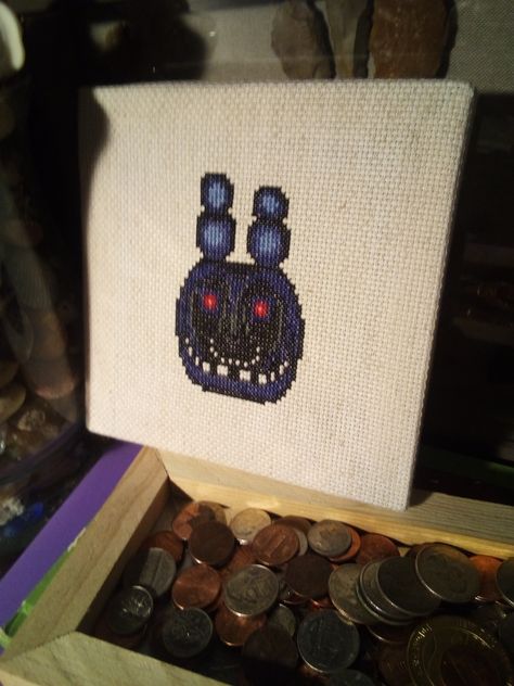 Withered Bonnie FNAF cross stitch Fnaf Embroidery, Fnaf Cross Stitch, Toy Bonnie Perler Beads, Five Nights At Freddy's Cross Stitch, Slipknot Cross Stitch, Final Fantasy Cross Stitch, Ffxiv Cross Stitch, Withered Bonnie, Bonnie Fnaf