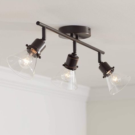 Pro Track Leila 3-Light Bronze Clear Glass Track Fixture - Pro Track - - Amazon.com Farmhouse Track Lighting, Rustic Track Lighting, Farmhouse Rustic Kitchen, Track Lighting Kitchen, Sink Lights, Track Lighting Fixtures, Track Light, Kitchen Ceiling Lights, Kitchen Lighting Fixtures