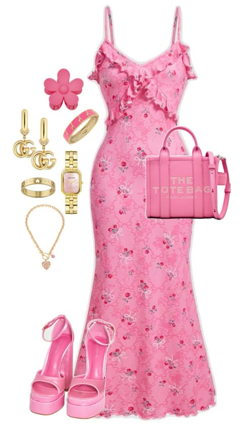 Inspo Barbie Premiere Outfit, Bubblegum Pink Outfit, Barbie Core Outfit, Barbie Pink Aesthetic, Pink Aesthetic Fashion, Barbiecore Outfit, Pink Outfits Aesthetic, Sleek Hairstyle, Outfit Ideas Pink