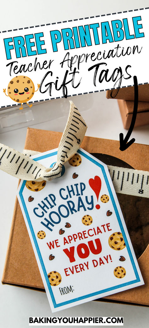 Chip Chip Hooray Teacher Appreciation Free Printable Gift Tags, fun cookie themed gift tags that attach easily to a bag of Chips Ahoy cookies! Free Teacher Appreciation Gifts, Primary Teachers Gifts, Holiday Teacher Appreciation, Free Teacher Appreciation Printables, Birthday Gift Tags Printable, Teacher Appreciation Gifts Printables, Printable Teacher Appreciation, Teacher Appreciation Printables, Appreciation Printable