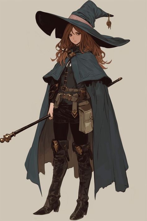 Mage Costume Female, Wizard Suit Design, Wizards And Witches, Anime Wizard Art, Witch Characters Design, D&d Witch Character, Female Wizard Costume, Wizard Outfit Dnd, Female Wizard Outfit