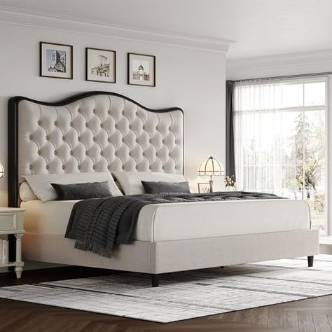 Modern Upholstered Bed, Linen Upholstered Bed, Upholstered Full Bed, Bed Base Frame, Modern Upholstered Beds, King Size Platform Bed, Queen Size Platform Bed, Curved Headboard, Full Bed Frame