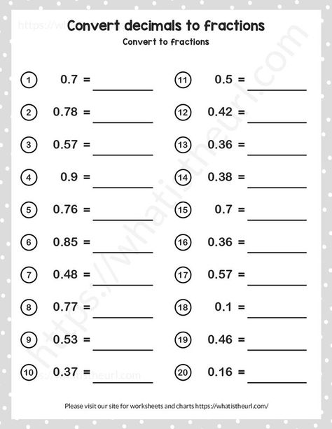 This is exercise 4 for working out the decimals to fractions conversion. There is a total of 20 questions. All are having the answer keys. Please download the PDF Convert decimals to fractions – Exercise 4 Decimals Into Fractions, Convert Decimals To Fractions, Decimals To Fractions, Fractions To Decimals Worksheet, Grade 5 Math, Fractions Decimals And Percentages, Grade 5 Math Worksheets, Math Fractions Worksheets, Fractions Decimals Percents