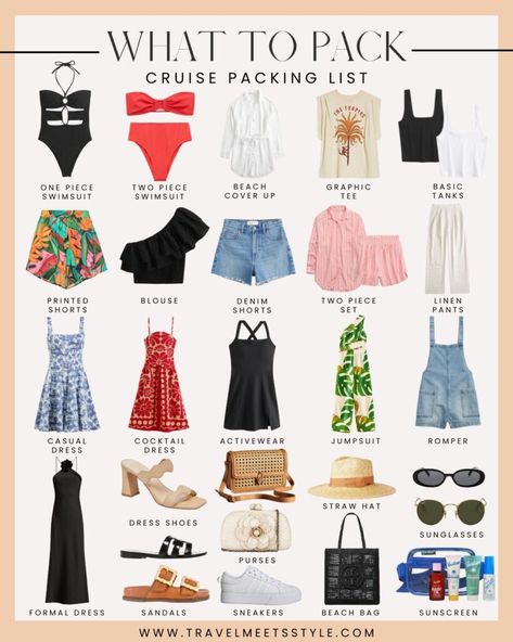 Sail in style: The ultimate cruise outfits packing list for every adventure 2024 - Travel Meets Style Cruise Capsule Wardrobe Bahamas, Cruise To Bahamas Outfits, Cruise Bahamas Outfits, 3 Day Cruise Packing List, Bahama Cruise Outfits For Women, Outfits For Bahamas, Caribbean Cruise Outfits 7 Day, Mauritius Outfits, Cruise Capsule Wardrobe