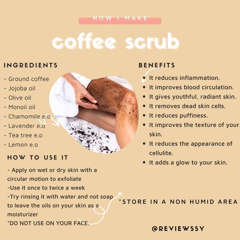 Coffee Grounds Body Scrub Diy, How To Make Coffee Scrub At Home, Coffee Sugar Scrub Diy, Coffee Scrub Benefits, Coffee Body Scrub Recipe, Coffee Body Scrub Diy, Coffee Sugar Scrub, Diy Body Scrub Recipes, Bra Organization