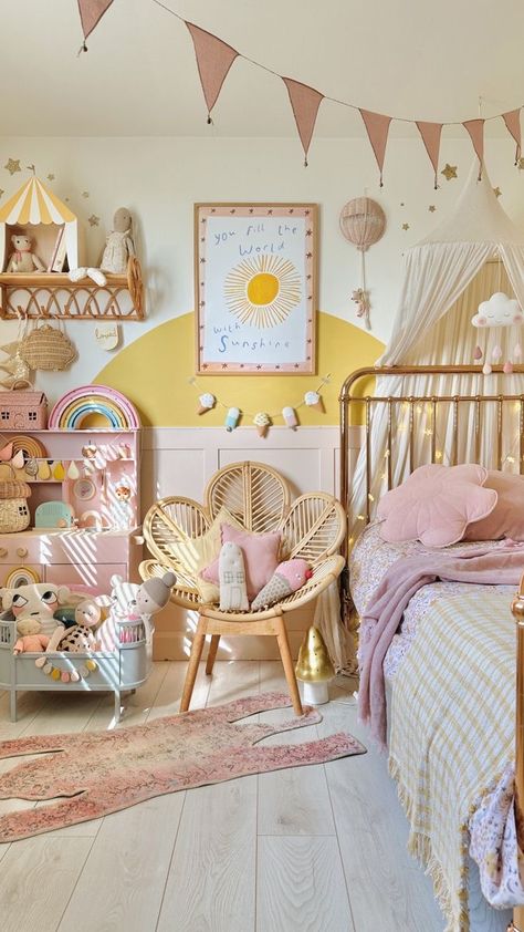 Pink Scandi Bedroom, Grey And Pink Kids Room, Colourful Toddler Bedroom, Pink Childrens Bedroom, Pink And Blue Kids Bedroom, Sage Green And Grey Nursery, Pink And Green Kids Room, Girl Toddler Bedroom, Pink Kids Bedroom