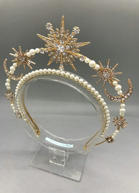 Star Crown Aesthetic, Sun And Moon Crown, Diy Star Crown, Star Headdress, Halo Accessories, Angel Crown, Celestial Crown, Halo Tiara, Star Tiara