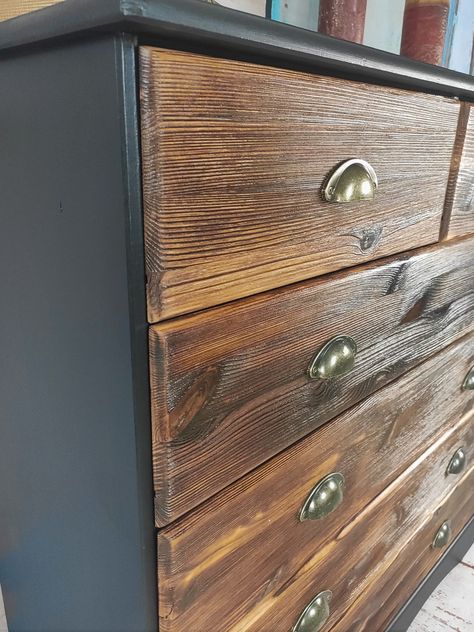 2 Drawer Chest Of Drawers, Painted Wooden Chest Of Drawers, Industrial Chest Of Drawers, Upcycle Pine Chest Of Drawers, Upcycled Pine Drawers, Wooden Drawers Upcycle, Chest Of Drawers Flip, Painting Bedside Tables Ideas, Pine Chest Of Drawers Makeover