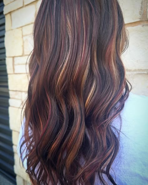 Calico Hair Designs: Bringing Cat-Inspired Color to Your Style — Thrive In Style Brunette Calico Hair, Dark Calico Hair Color, Calico Hair Balayage, Hidden Calico Hair, Calico Balayage, Calico Hair Subtle, Calico Highlights Hair, Blended Calico Hair, Calico Hair Peekaboo