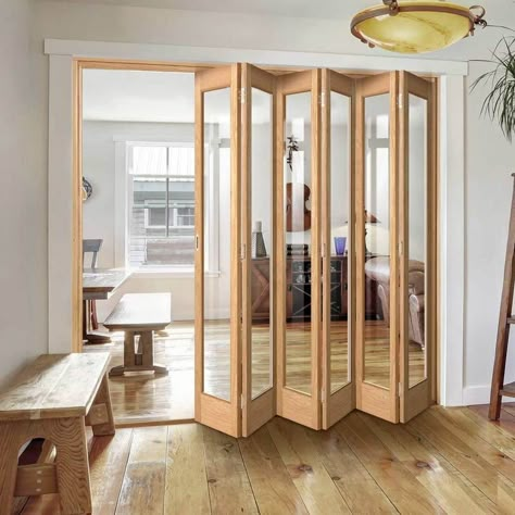 Accordion Glass Doors, Folding Doors Internal, Wooden Bifold Doors, Pintu Interior, Internal Folding Doors, Space Saving Doors, Folding Doors Interior, Wooden Sliding Doors, Partition Door