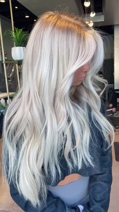 torii_elyse(@torii_elyse) on TikTok: The best Icy Blonde Formula 😍❄️ #hair #fyp #foryou #LoveStory #StrikeAPosay #hairtransformation #satisfying #hairstyle #torielyse #icyblonde Dimensional Blonde With Extensions, Cool White Blonde Hair, Hairstyles For Platinum Blonde Hair, Ice White Blonde Hair, Long Hair Platinum Blonde, Blond Hair Platinum, Lived In Blond Hair, All Over Platinum Blonde Highlights, Silver Hair Color Ideas Platinum Blonde