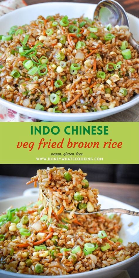 Chinese Brown Rice, Vegan Brown Rice Bowl, Brown Fried Rice Recipe, Genshin Recipes, Vegan Brown Rice Recipes, Asian Brown Rice, Rice Variations, Brown Rice Dishes, Chinese Fried Rice