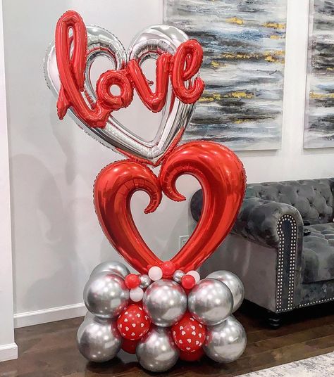 Valentines Balloons Decorations, Valentine Wedding Decorations, Valentines Balloons Bouquet, Proposal Party, Balloons Bouquet, Balloon Business, Valentines Balloons, Valentines Wedding, Heart Red