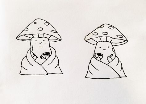 toadstools, mushroom, coffee, cigarette, blanket, rest, tattoo, cute Mushroom With Face Tattoo, Easy Doodle Art Mushrooms, Mushroom Knife Tattoo, Mushroom Holding A Knife Drawing, Tiny Mushroom Tattoo Matching, Tea And Coffee Tattoo Matching, Mushroom Friendship Tattoos, Friendship Mushroom Tattoo, Mushroom Tattoos Cute