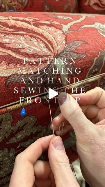 Franklin & Hare on Instagram: "Pattern match and hand sew the front lip of this sofa with me 🪡 🧵   Fabric- @iansandersontextiles ‘Oleander’  #upholstery #upholsteryeducation #reupholstered #reupholstery #pattern #patterndesign #fabric #fabricdesign #traditional #traditionalupholstery #traditionalcraft #craftsmanship #craftsman #watchme #watchmework #sew #sewing #handsew #insta #instagood #instadaily #interiors #interiordesign #furniture #home #artisan #tips #learn" Reupholster Sofa, Reupholstered Sofa, Traditional Upholstery, Reupholster Arm Chair, Fabric Upholstery, Embroidered Couch Repair, Hand Sewing Upholstery, Crochet Upholstery, Reupholstered Antique Sofa