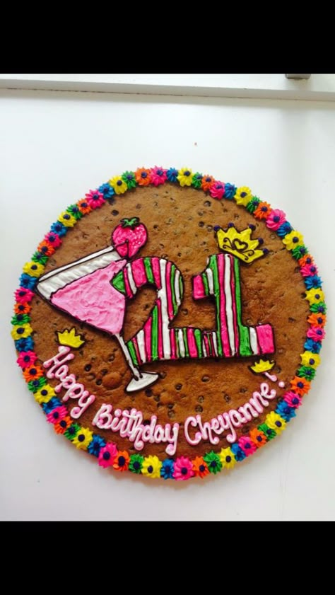 21st birthday theme cookie cake 21 Birthday Cookie Cake, 21st Birthday Cookie Cake Ideas, Cookie Cake 21st Birthday, 21 Cookie Cake, Cookie Birthday Cake Ideas, 21st Cookie Cake, Big Cookie Decorating Ideas, Great American Cookie Cake Designs, 21st Birthday Cookie Cake