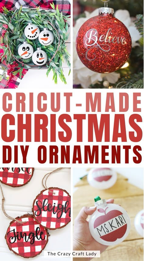 Cricut Wooden Ornaments Diy, Cricut Christmas Ornament Svg Free, Diy Bulk Christmas Ornaments, Easy Personalized Ornaments, Christmas Ornaments Made With Cricut, Personalized Ornaments Diy Cricut, Holiday Ornaments Cricut, Ornaments Made With Cricut, Diy Personalized Christmas Ornaments With Cricut