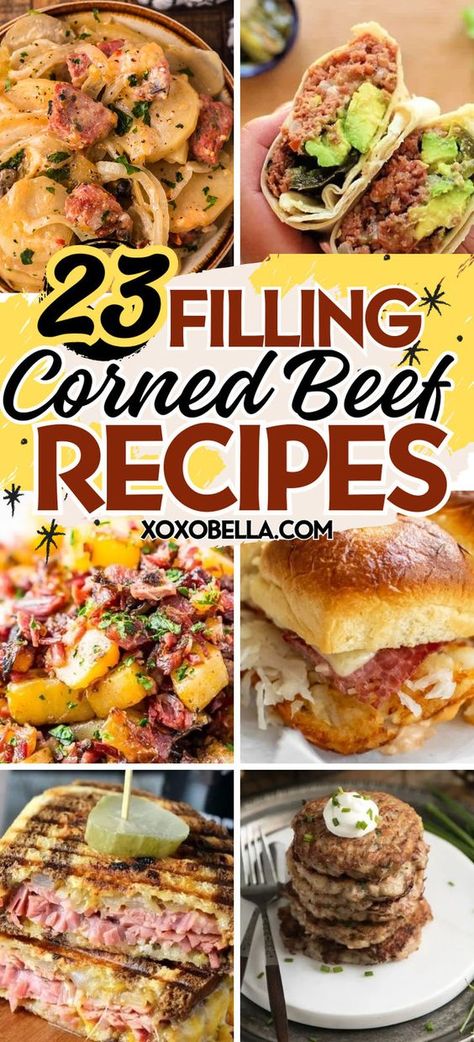 Corned beef is a tasty and filling ingredient and there are plenty of ways to use it. This collection of corned beef recipes offers something for everyone, whether you want to pair it with potatoes in a stew, wrap it in a tortilla with avocado, serve it in sandwiches or make it into burgers. There are plenty of wonderful ideas for corned beef whether you happen to have some left over from St Patrick's Day or you simply just love the flavor and want some new ideas of what to make with it! Corned Beef Wraps, What To Make With Corned Beef, What To Do With Corned Beef, What To Serve With Corned Beef, Corned Beef Casserole Recipes, Corned Beef Brisket Recipes, Corn Beef Recipes, Canned Corned Beef Recipe, Best Corned Beef Recipe