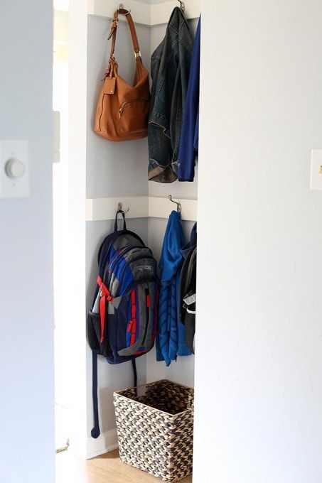 Creative Coat Storage: How to Think Outside the Box to Make the Most of Your Space | Abby Lawson Coat Storage Ideas, End Of Hallway Ideas, Mini Mudroom, Small House Tour, Coat Cupboard, Coat And Shoe Storage, Hallway Ideas Diy, How To Stay Organized, Beautiful Small Homes