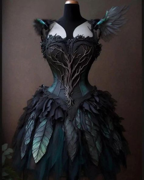 Dark Fairy Queen Costume, Dark Woodland Fairy Costume, Dark Fae Outfits, Dark Fairy Wedding Dress, Dark Fae Cosplay, Creepy Fairy Costume, Dark Fairy Costume Halloween, Tithe Holly Black, Dark Fairy Aesthetic Clothes