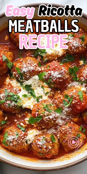 Easy Ricotta Meatballs Easy Ricotta Meatballs, Ricotta And Meatball Recipes, Crockpot Ricotta Meatballs, Ricotta Cheese Meatball Recipes, Beef Ricotta Meatballs, Meatball Recipes With Ricotta Cheese, Meatballs Made With Ricotta Cheese, Pork Ricotta Meatballs, Italian Meatballs With Ricotta