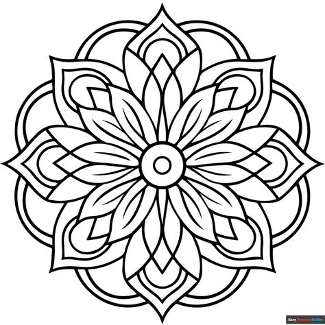 Free Floral Mandala Coloring Page for Kids Mandalas Coloring Pages, Free Printable Mandala Patterns, Easy Mandala Coloring Pages, Mandala Coloring Pages Free Printable, Mandala Colouring Pages, Mandala Floral, Mandala Printable, Stick Drawings, Mandela Art