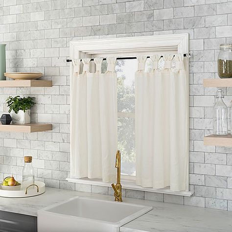 Archaeo Sarro 2-pc. Tab Top Window Tier - JCPenney Kitchen Sink Window Curtains, Curtains For Kitchen Window Ideas, Small Kitchen Window Curtains, Kitchen Window Curtain Ideas, Small Kitchen Window, Small Bathroom Window, Kitchen Window Decor, Ivory Kitchen, Kitchen Sink Window