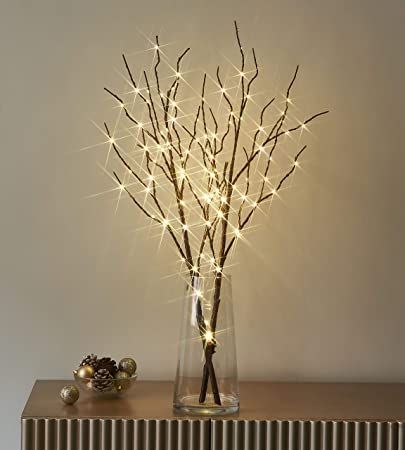 Vase With Branches, Twig Lights, White Branches, Warm White Lights, Christmas Vases, Lighted Branches, Willow Branches, Indoor String Lights, Branch Decor