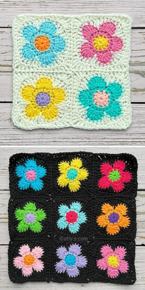 Crochet Flower Granny Square Pattern, Granny Square Pattern Free, Motifs Granny Square, Crochet Flower Squares, Crocheted Squares, Granny Square Crochet Patterns Free, Square Crochet Pattern, Crochet Blocks, Haken Baby