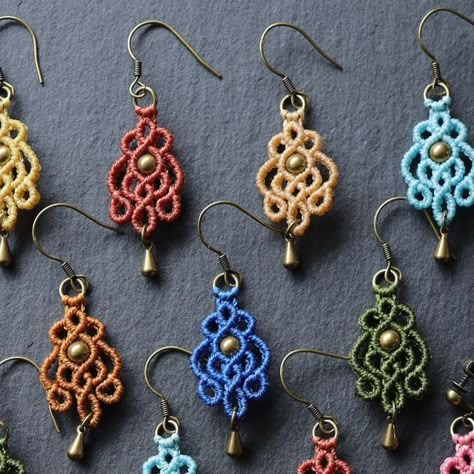 GataRoja on Instagram: "Macrame earrings with Brass beads. #MacrameGataRoja" Macrame Earrings With Beads, Micro Macrame Earrings, Macrame Friendship Bracelets, Earrings With Beads, Macrame Knots Tutorial, Macrame Jewellery, Macrame Knots Pattern, Knots Tutorial, Brass Beads