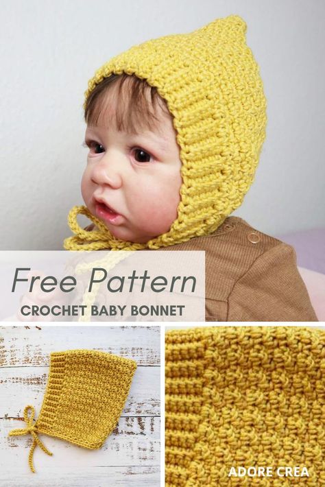 Free crochet pattern for this adorable crocheted pixie bonnet. This bonnet is very easy to make and the pattern is suitable for beginners. #crochetbabybonnet #crochetforbaby #crochetbabypatterns #freecrochetpattern #crochetpatternforbaby #crochetbabystuff Baby Bonnet Pattern Free, Baby Bonnet Crochet Pattern, Crochet Baby Hats Free Pattern, Baby Hat Free Pattern, Baby Bonnet Pattern, Pola Topi, Pixie Bonnet, Crochet Baby Bonnet, Crochet Baby Beanie