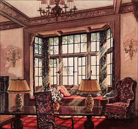 1930's interiors flickr set  Fenestra Window Ad by American Vintage Home, via Flickr 1930s Bohemian Decor, Coastal Victorian, 1930s Home Decor, 1930s Decor, 1930s House Interior, Sala Vintage, Vintage Rooms, 1930s Home, Teenager Bedroom