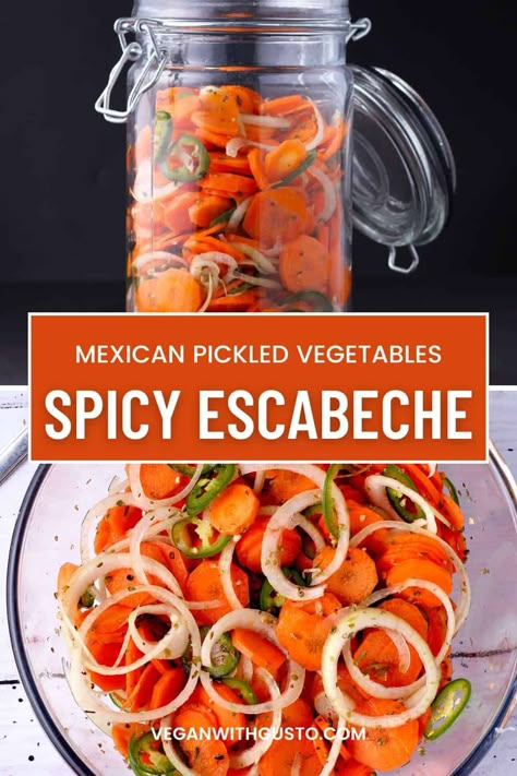 Mexican Pickled Cabbage, Pickled Serrano Peppers Recipe, Mexican Pickled Vegetables, Quick Pickled Jalapenos, Pickle Carrots, Mexican Veggies, Pickled Veggies Recipe, Escabeche Recipe, Pickled Recipes