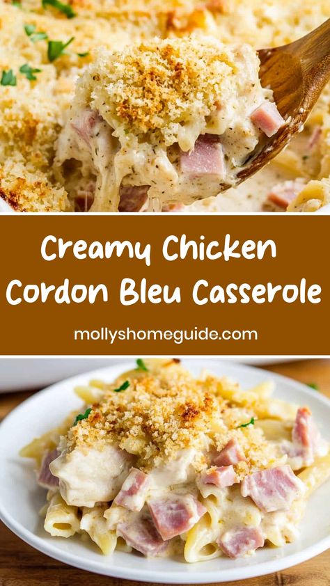 Indulge in the comforting flavors of a classic dish with a twist by trying out this delicious chicken cordon bleu casserole recipe. Packed with tender chicken, savory ham, gooey cheese, and a crunchy topping, this easy-to-make casserole is perfect for feeding a crowd or enjoying as leftovers throughout the week. Whether you're looking for a hearty weekend dinner or a cozy weeknight meal, this flavorful dish will surely satisfy your taste buds. Casserole Topping Ideas, Chicken Entree Recipes Main Dishes, Casserole Recipes Noodle, Chicken In A Can Recipe, Comfort Crock Pot Meals, Fast Comfort Food Dinners, Meals With Good Leftovers, Chicken Cordon Bleu Casserole Recipe Pioneer Woman, The Best Casserole Recipes