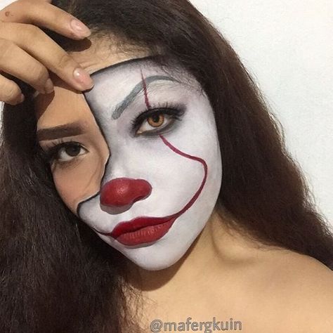 Heloween Make Up, Cool Face Paint, Halloween Makeup Clown, Halloween Makeup Look, Horror Make-up, Clown Horror, Halloween Beauty, Last Minute Halloween, Halloween Makeup Ideas