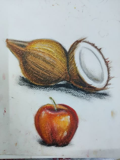 For online Art classes whatsapp @9325405245 Intermediate Still Life Drawing, Object Drawing Colour, Rama Art, Intermediate Drawing, Elementary Drawing, Drawing Classes For Kids, Adult Drawing, Fruit Sketch, Live Sketching