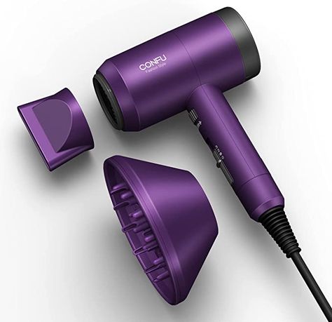 Amazon.com : CONFU Hair Dryer, 1600W Portable Lightweight Hair Blow Dryer, Ionic Hair Dryer with Diffuser & Concentrator & Speed Control Knob for Travel Home Use,Women,Men,Purple : Beauty & Personal Care Hair Dryer Diffuser, Natural Hair Routine, Hair Diffuser, Hair Blow Dryer, Ionic Hair Dryer, Hair Drying, Professional Hair Dryer, Blow Dryer, Dc Motor