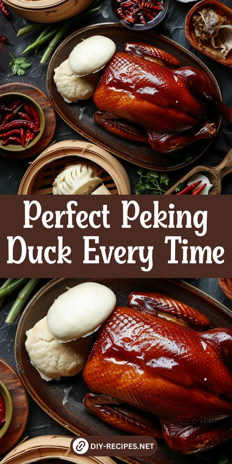 Achieve perfect Peking Duck every time with this foolproof recipe. Crispy, flavorful, and sure to impress! Vietnamese Duck Recipes, Chinese Crispy Duck, Peaking Duck, Peeking Duck Recipe, Pecking Duck, Peaking Duck Recipes, Peking Turkey, Half Duck Recipes, Easy Peking Duck Recipe