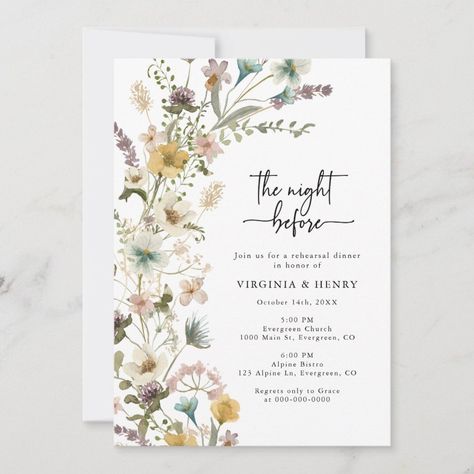 Floral Rehearsal Dinner Invitation  Zazzle Blue And Sage Green, Wildflower Wedding Theme, Rehearsal Dinner Decorations, Wildflower Wedding Invitations, Spring Dinner, Pink Dusty, Rehearsal Dinner Invitation, Invitation Floral, Dinner Invitation