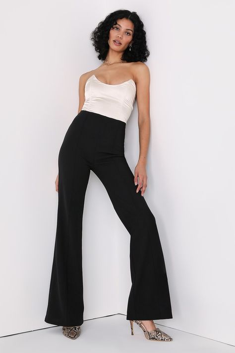 Sparkly Crop Top, High Rise Flare Pants, Vegas Outfit Ideas, Sparkly Crop Tops, Women's Dress Pants, Black Flare Pants, Semi Formal Outfits, Navy Dress Pants, Looking For Work