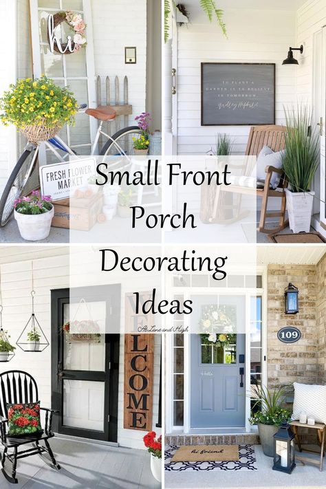 Front Porch Seating Ideas, Small Front Porch Decorating Ideas, Small Porch Decorating Ideas, Stoop Decor, Small Porch Decor, Outdoor Entryway Decor, Small Front Porch Decor, Patio Vibes, Front Porch Seating